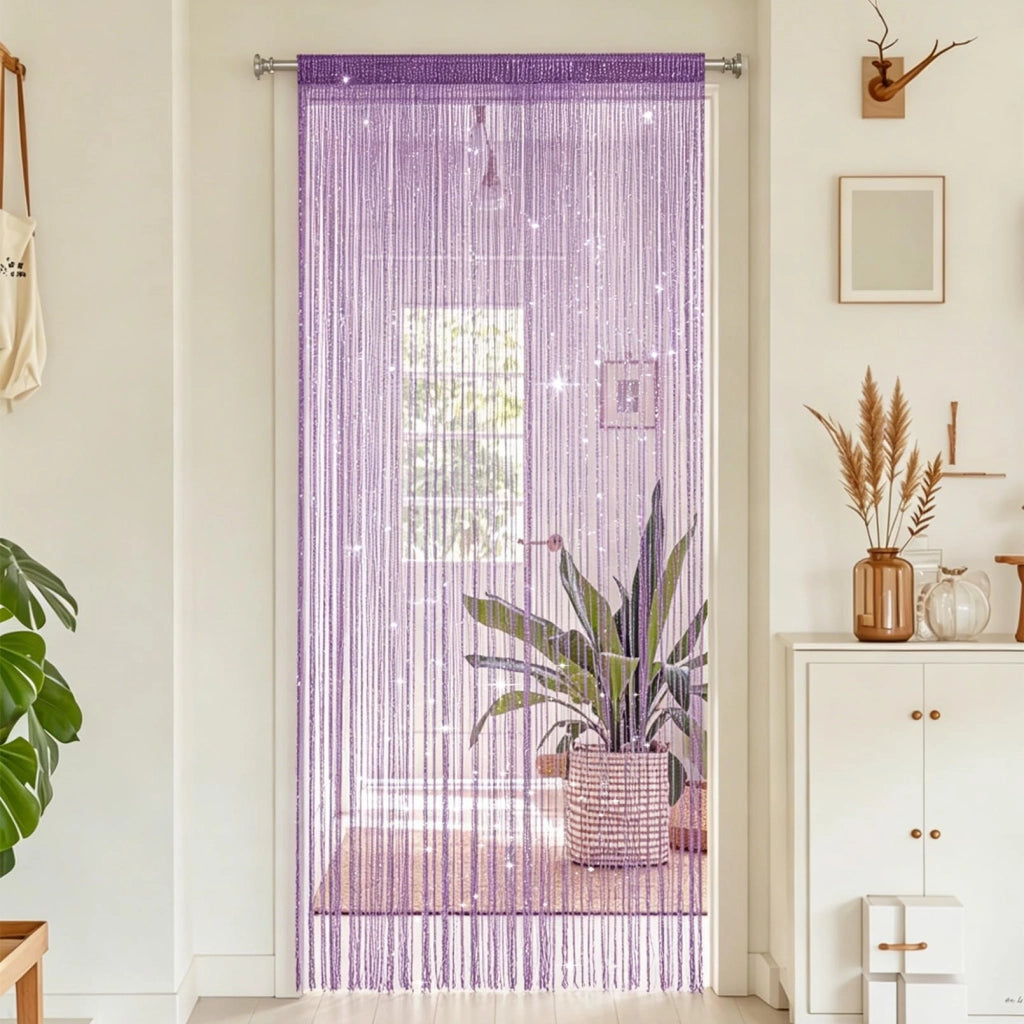 Set di 4 tende a filo, effetto glitter, 100x200 cm, color lilla chiaro