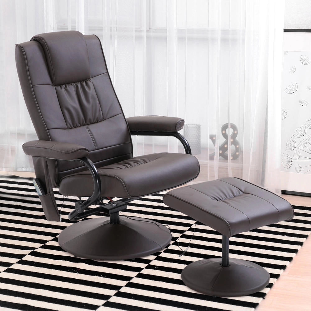 Poltrona Massaggiante Relax con Poggiapiedi Marrone 10 Punti Vibranti con Telecomando 77 cm x 84 cm x 95 cm Design Moderno per Casa