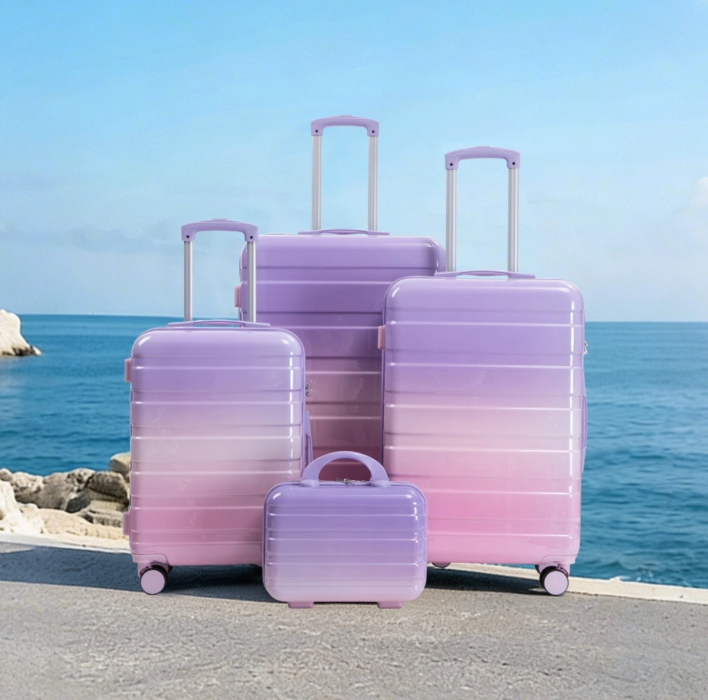 Set di valigie rigide ULEVR 4 pezzi 14/20/24/28 pollici in PC viola con beauty case, ruote spinner e lucchetto