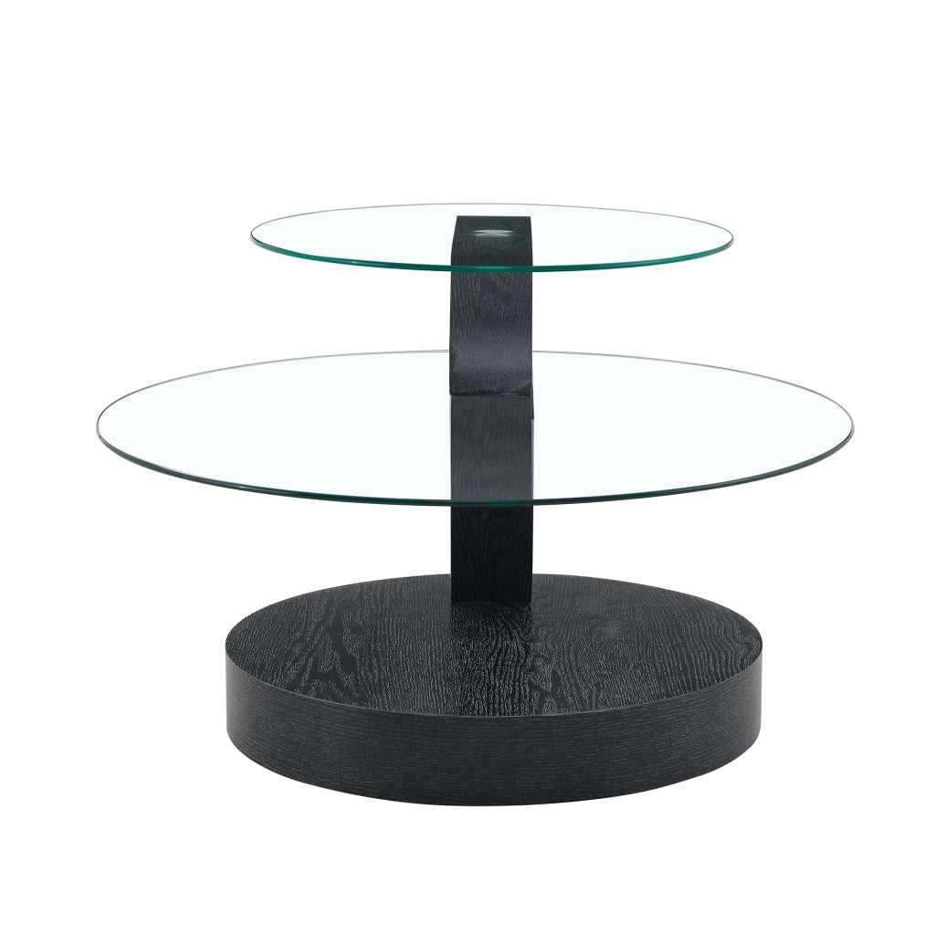 Tavolino da salotto in vetro temperato; struttura MDF effetto legno nero; 90x70x44 cm