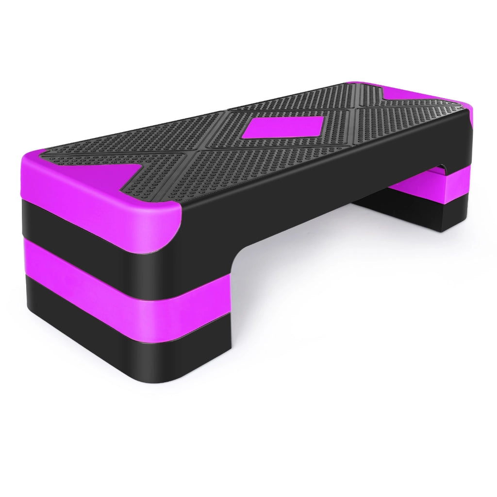 Step aerobico ULEVR regolabile in 3 altezze 68,58x27,94 cm, base antiscivolo con piedini in gomma, viola