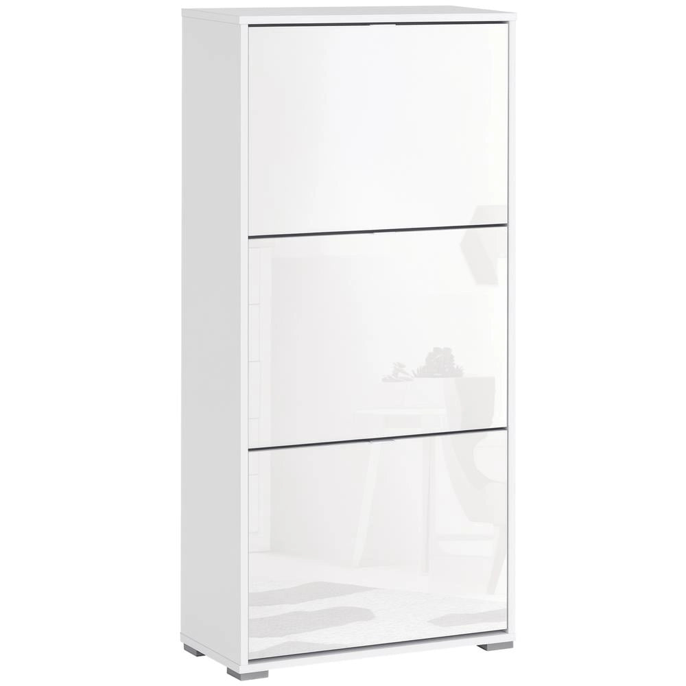 Scarpiera a 3 Ante a Ribalta in Legno Mobile Portascarpe Salvaspazio Design Moderno per Ingresso Bianco Laccato 60L x 26l x 124H cm