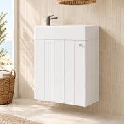 Mobile lavabo sospeso 41 × 23 × 62,5 cm in ceramica e MDF bianco con anta soft close salvaspazio per bagno