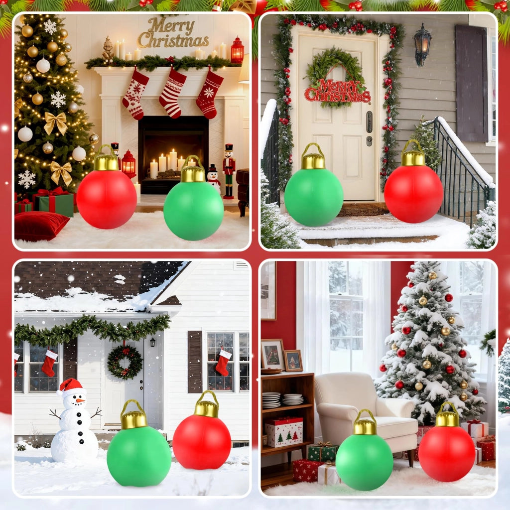 Palline di Natale gonfiabili, 30 cm, rosse e verdi, in PVC, adatte per interni ed esterni