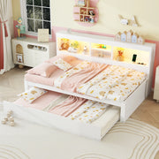 Letto singolo 90 x 200 cm con secondo letto estraibile; LED e USB; in MDF e truciolare bianco per cameretta