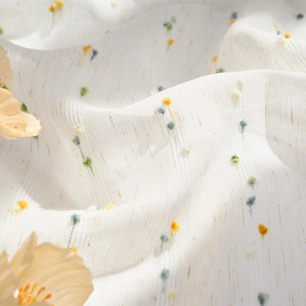Set di 2 tende da cucina, effetto lino, a pois, 90x90 cm, semitrasparenti
