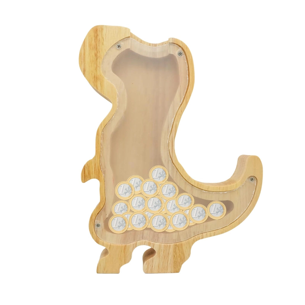 Salvadanaio in legno, design a forma di dinosauro, dimensioni 20x15x2,8 cm