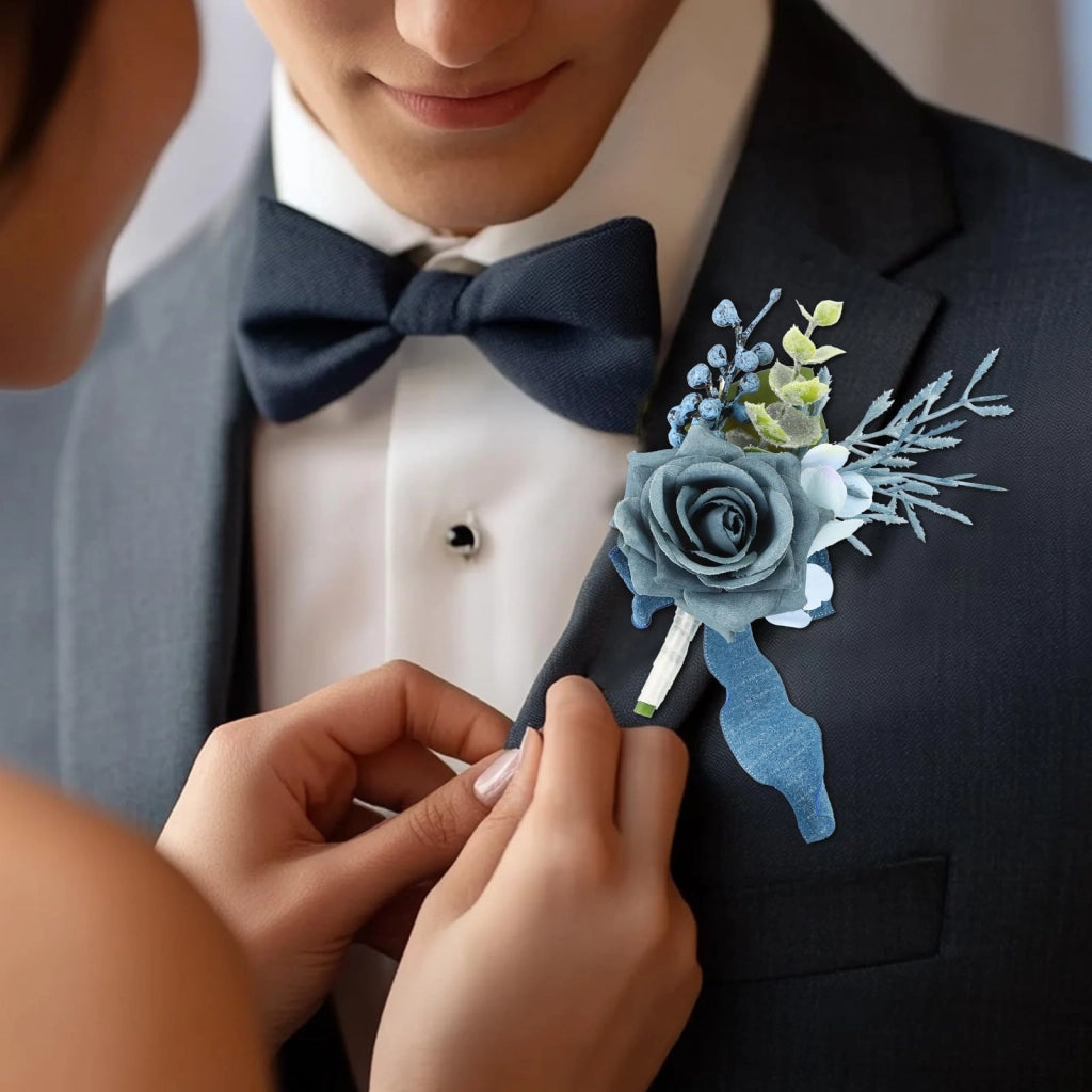 Set di spilla per capelli e boutonnière, colore rosso, composto da 2 pezzi