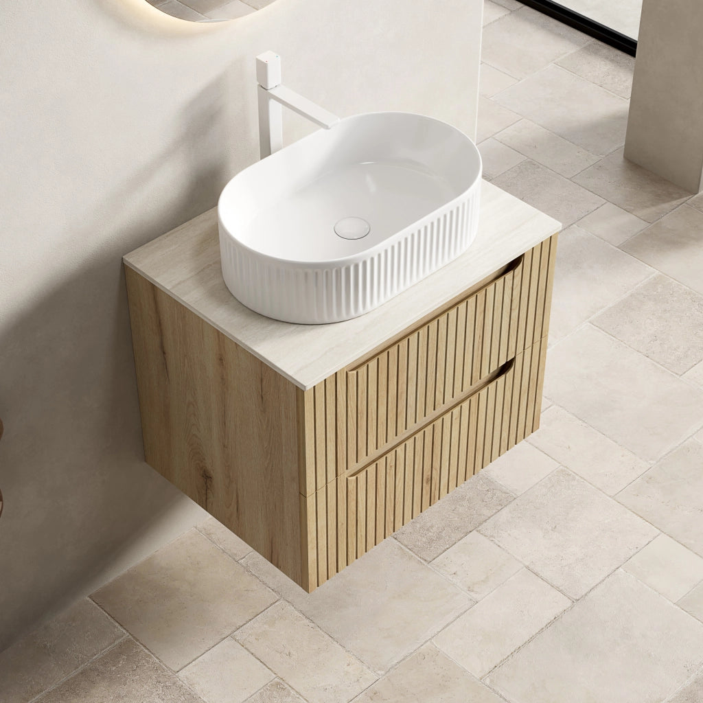 Mobile lavabo sospeso 60 x 46 x 62,2 cm bianco legno chiaro, 2 cassetti, preassemblato