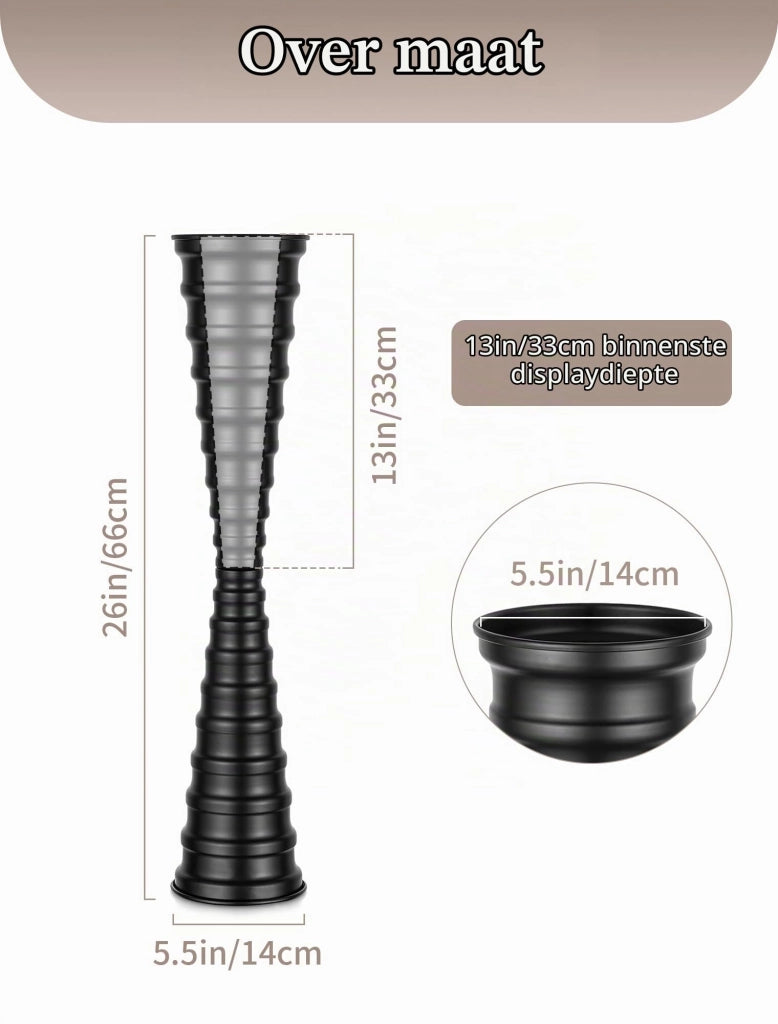 Vaso da pavimento in metallo, 66 cm, nero, stabile e dal design elegante, ideale per piante ornamentali come il pampas