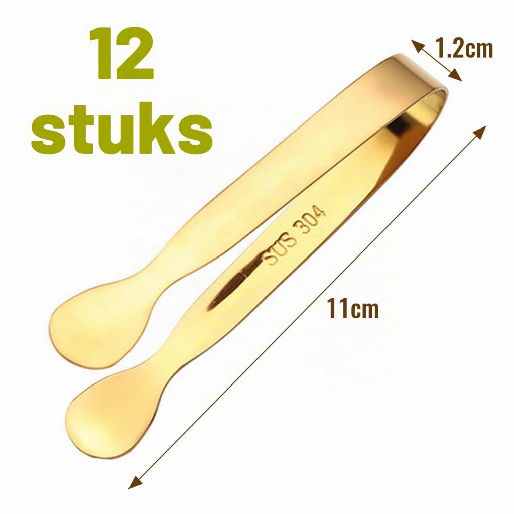 Set di pinze per servire, 12 pezzi, acciaio inossidabile, colore oro, 11 cm
