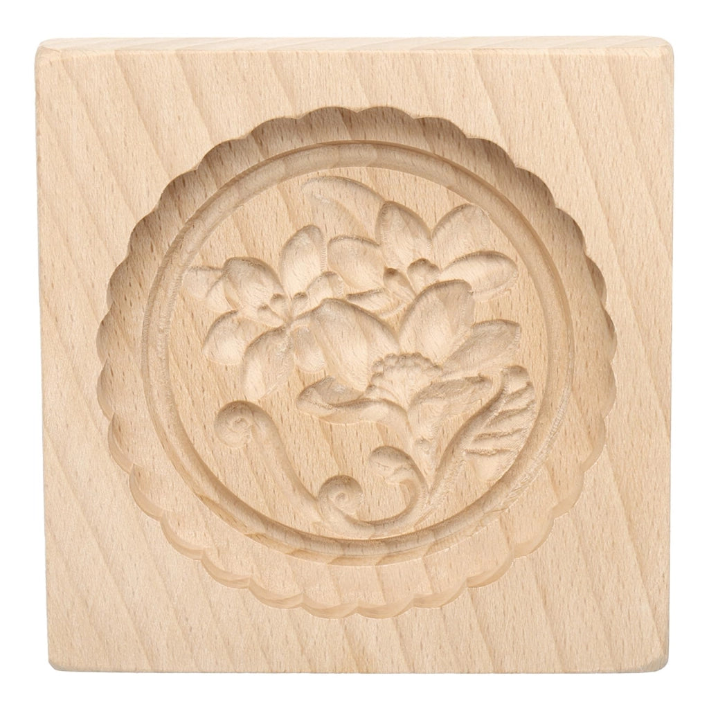 Stampo per biscotti in legno, dimensioni 10x10 cm, motivo floreale, timbro per biscotti in legno di faggio