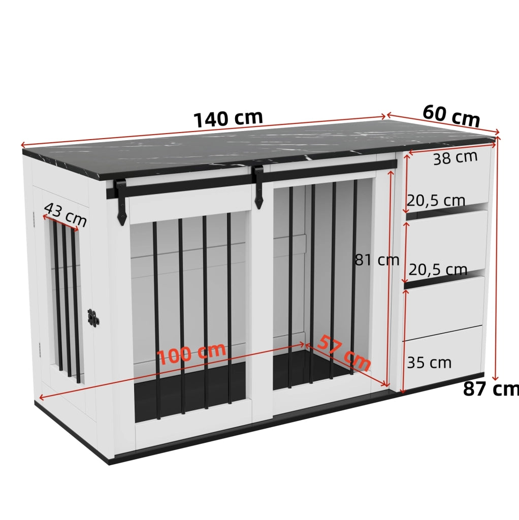 Cuccia da interno per cani 2 in 1 con cassetti, bianca
