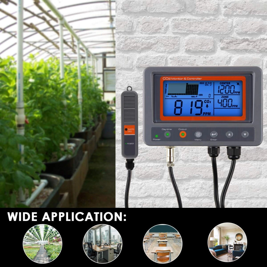 Controllore di CO2 con sensore NDIR, intervallo 0–5000 ppm, cavo di 4,5 metri
