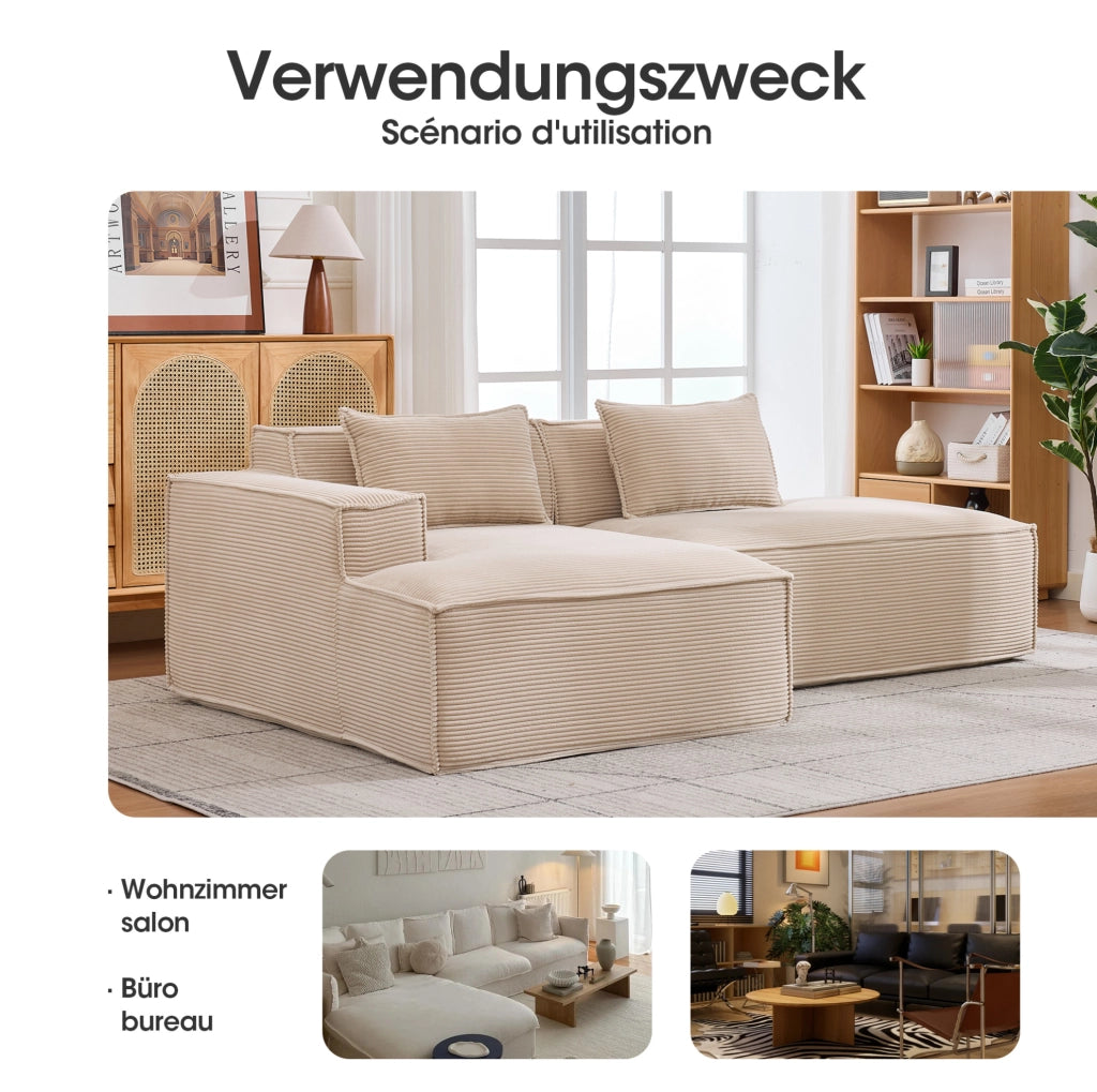 DIVANO 235x129x70 cm in poliestere kaki con seduta a molle insacchettate
