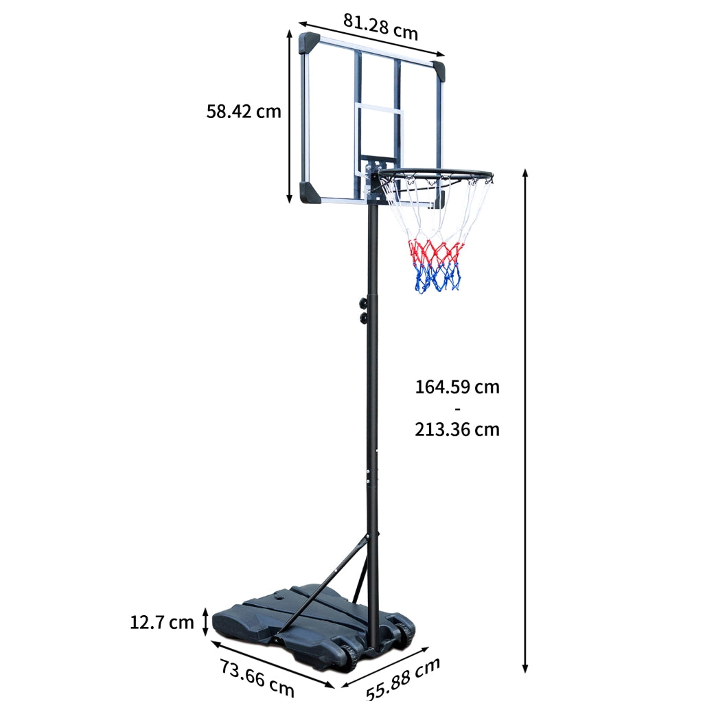 Canestro da basket portatile regolabile 164,59–213,36 cm nero con ruote