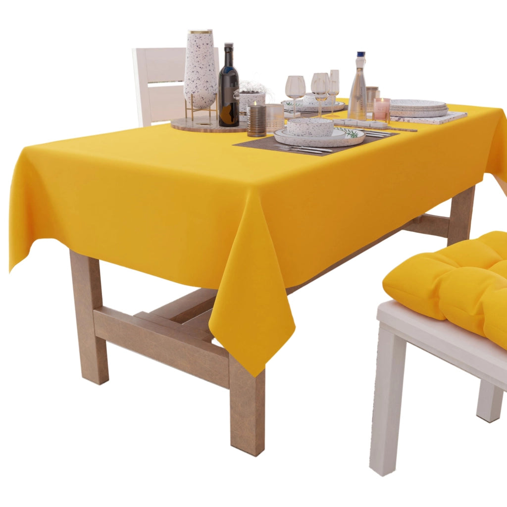 Tovaglia in poliestere e cotone, colore giallo, dimensioni 140x180 cm, adatta per 6 posti