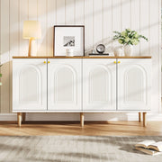Credenza - Mobile da ingresso - Venature del legno - 4 ante con motivo in rilievo - Maniglie in metallo - Pannelli truciolari - Bianco