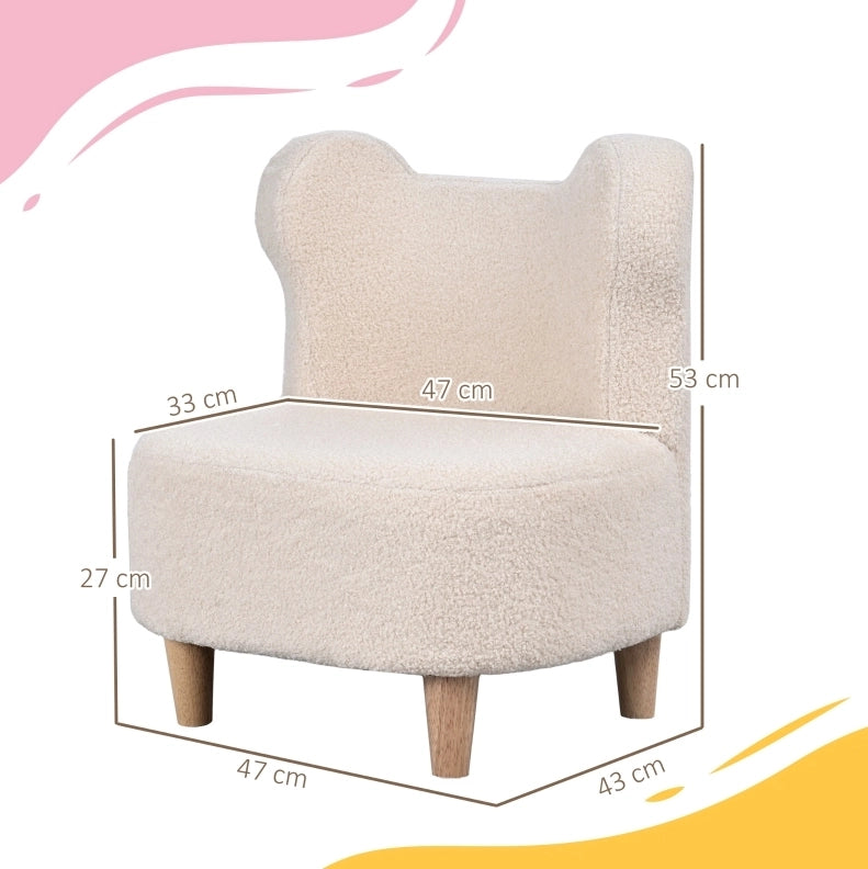 POLTRONCINA per bambini 47x43x53 cm in pile beige con orecchie da orso