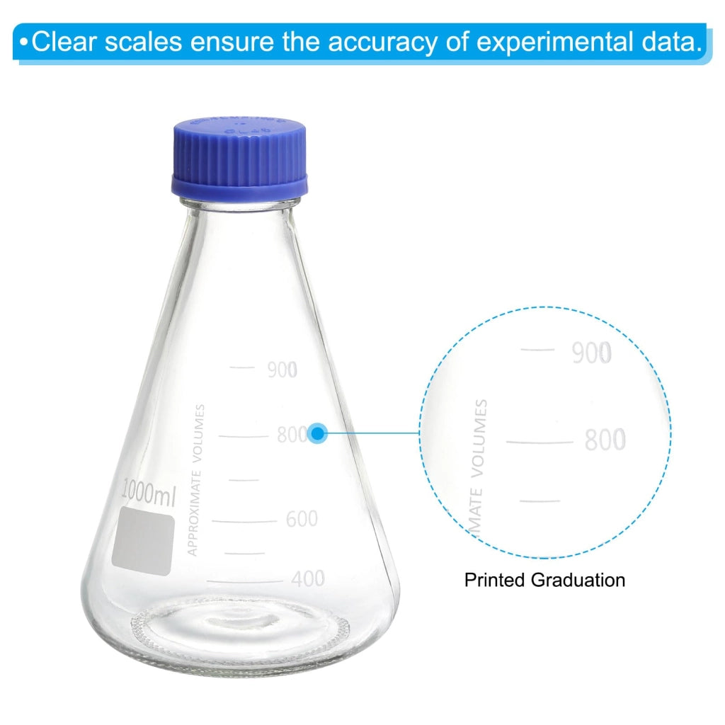 Set di 3 beute Erlenmeyer da 1000 ml, in vetro borosilicato, con collo stretto
