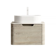 Mobile lavabo sospeso 60 cm in ceramica bianca e pietra sinterizzata beige, preassemblato