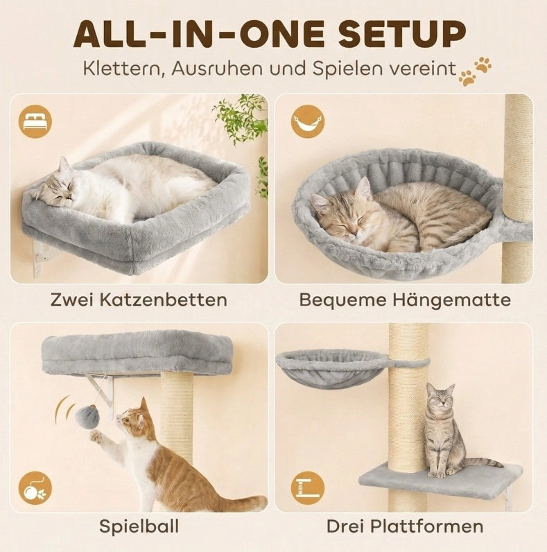 Set da parete per gatti con amaca, cucce e tiragraffi in sisal