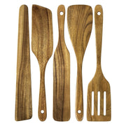 Set di 5 utensili da cucina in legno, realizzati in legno di acacia, composto da spatola e cucchiai