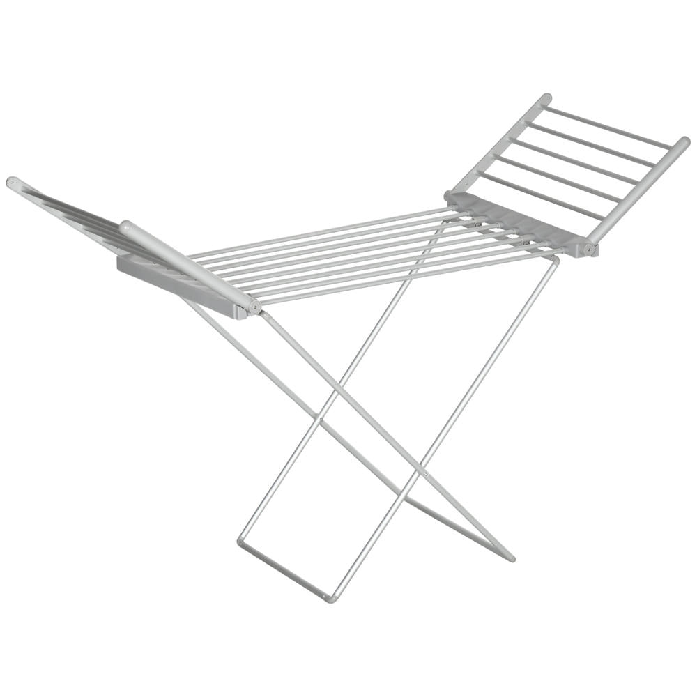Stendibiancheria Elettrico Riscaldato con Ali Pieghevole in Lega di Alluminio Argento Salvaspazio 144x53x91cm
