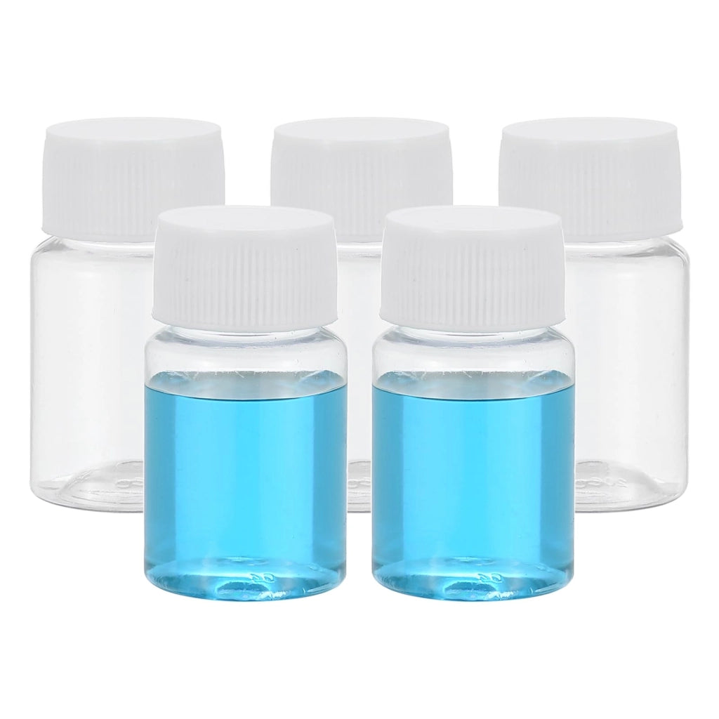 5 flaconi da 20 ml per reagenti PET, forma rotonda, trasparenti