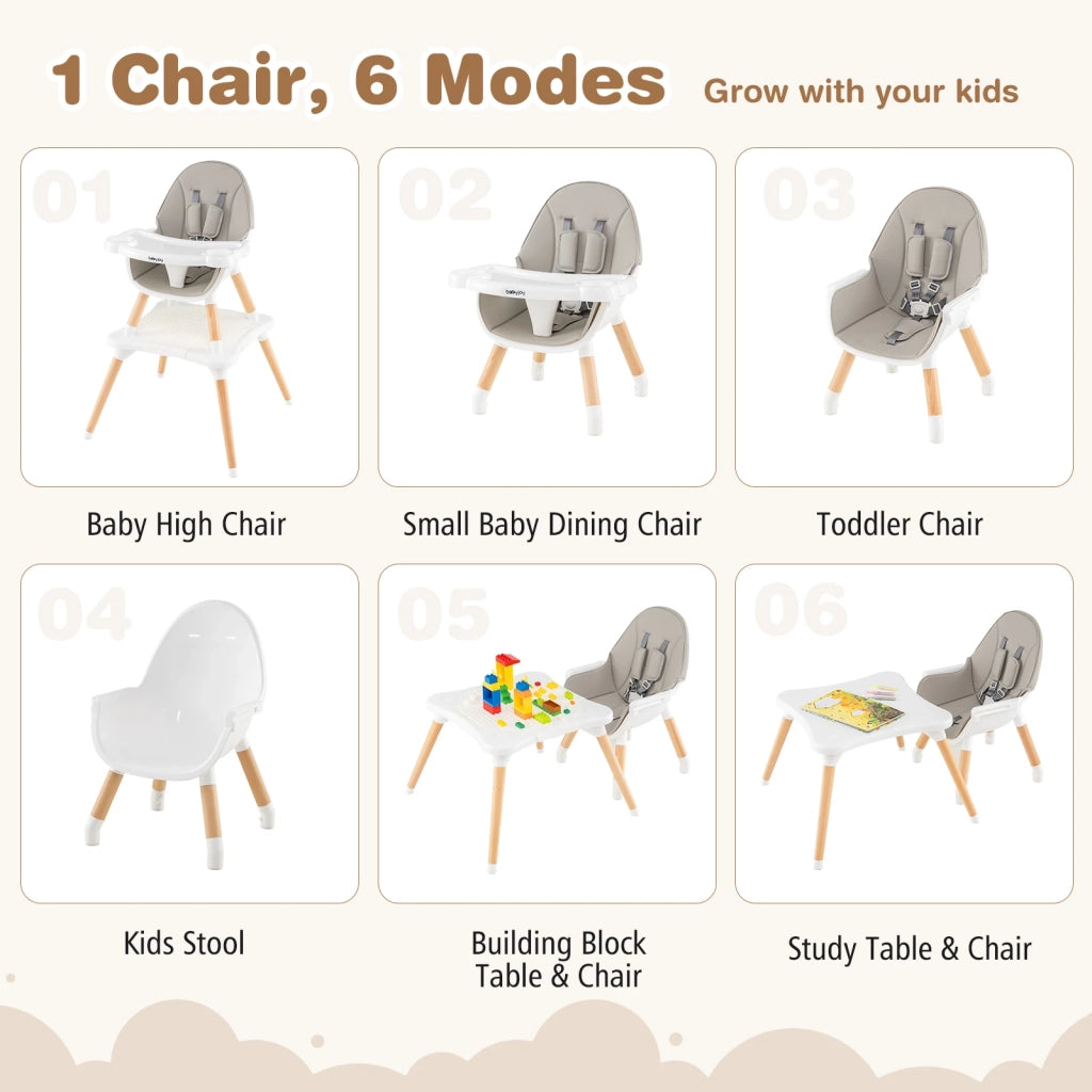 5-in-1 Baby Wooden Convertible High Chair -Gray