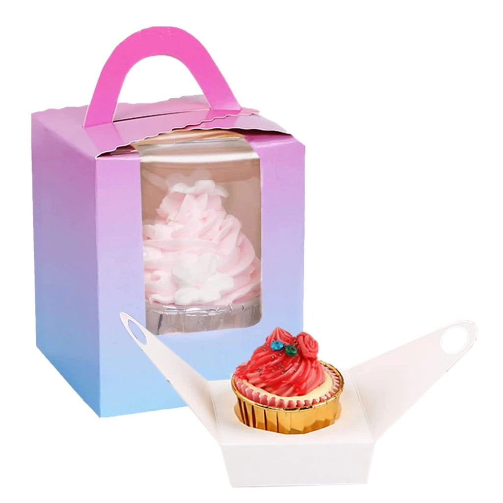 Confezioni per cupcake da 30 pezzi, con finestra, maniglie e 100 pirottini di carta, dimensioni 9x9x11 cm