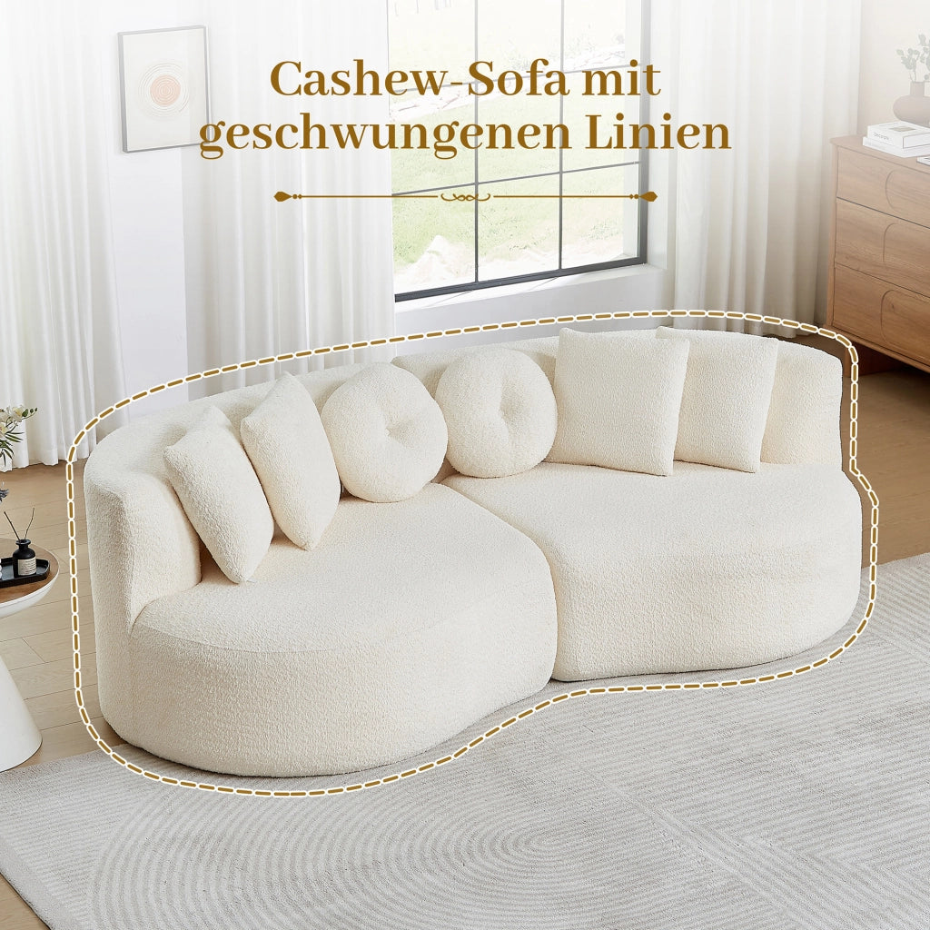 Divano modulare in ciniglia beige con 6 cuscini