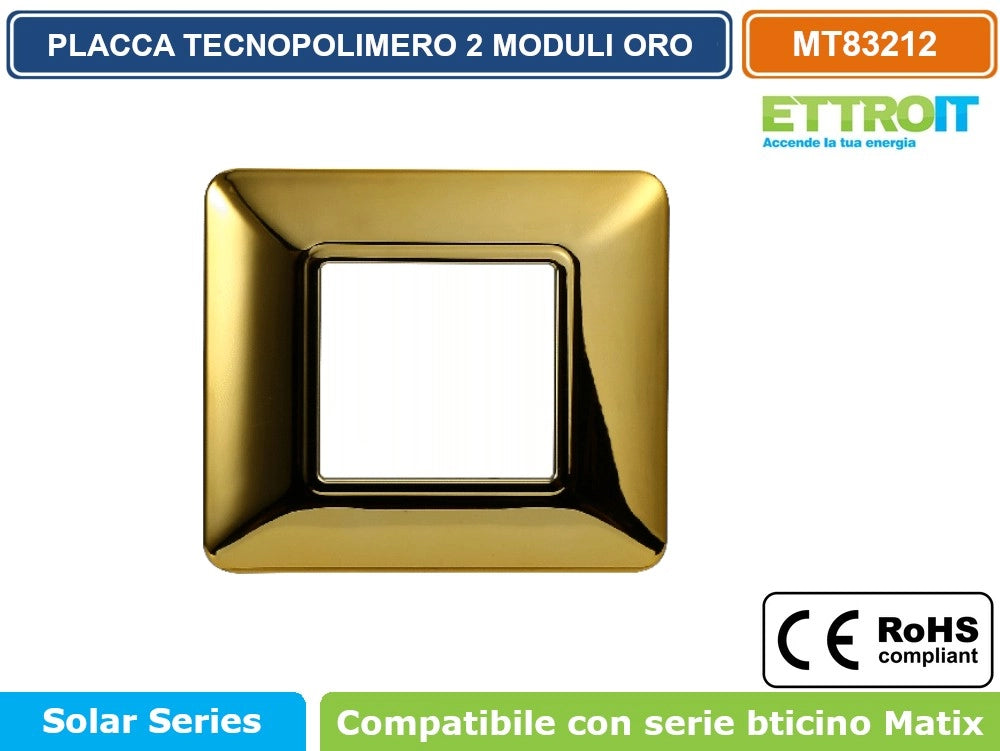 ETTROIT PLACCA IN TECNOPOLIMERO DI COLORE ORO LUCIDO COMPATIBILE CON SERIE BTICINO MATIX - Numero Moduli:3 Moduli