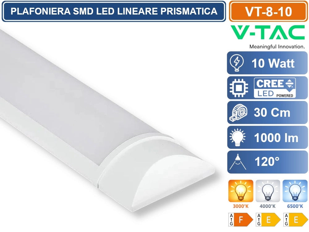 V-TAC VT-8-10 TUBO LED PRISMATICO PLAFONIERA 10W LAMPADINA 30CM SMD CHIP CREE - Colore Luce:Bianco Naturale