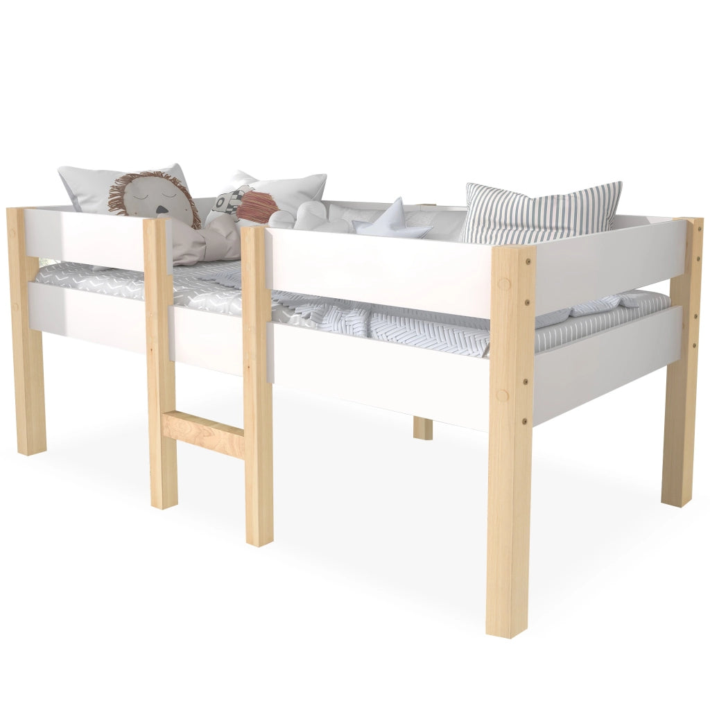 Letto per bambini semialto 90 × 190 cm con protezione anticaduta in legno di pino bianco