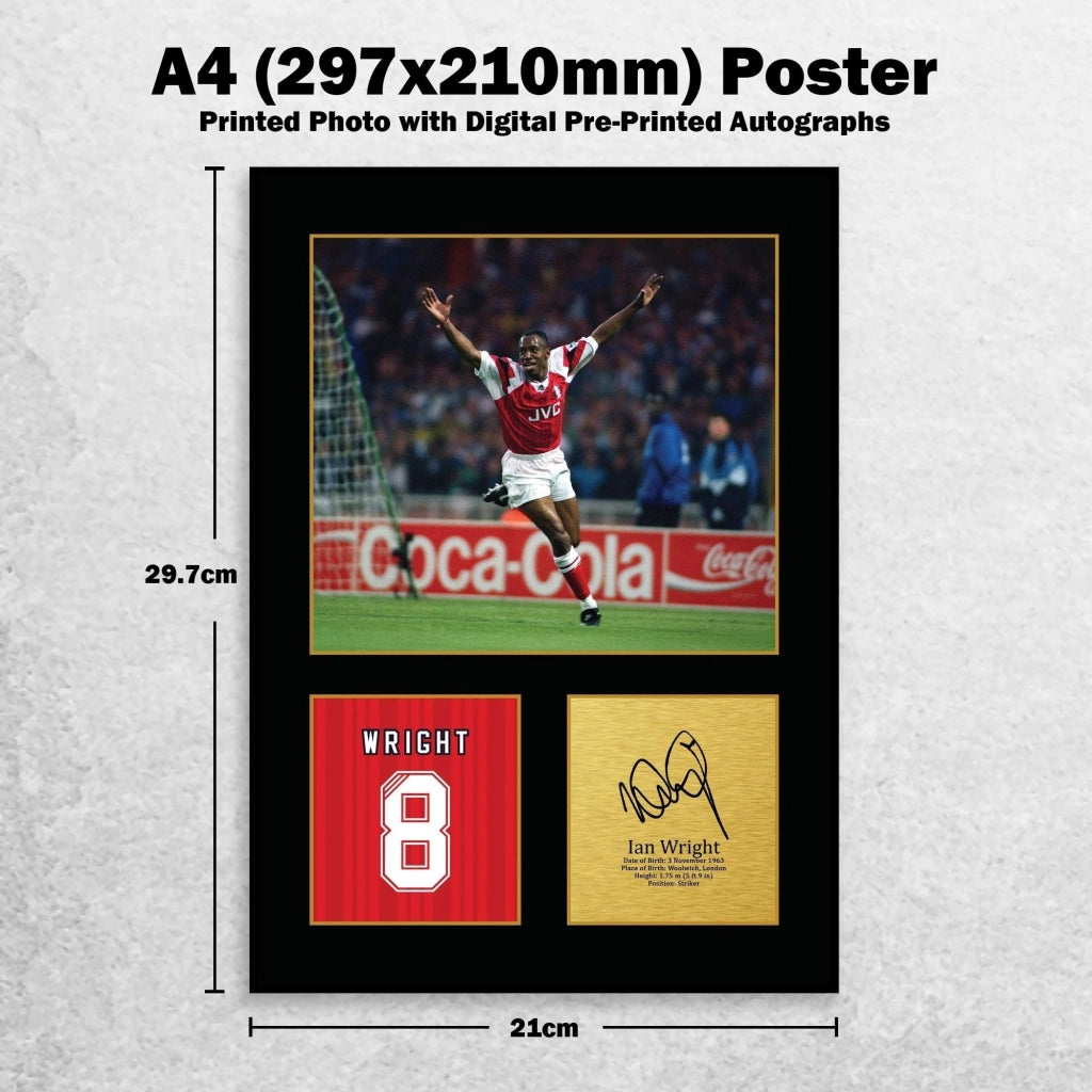 Foto autografata di Ian Wright, formato A4, 297x210 mm, poster, regalo per appassionati di calcio