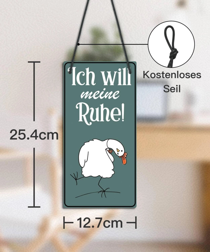 Targhetta per porta a forma di gallina, fronte e retro: "Entra" / "Silenzio"