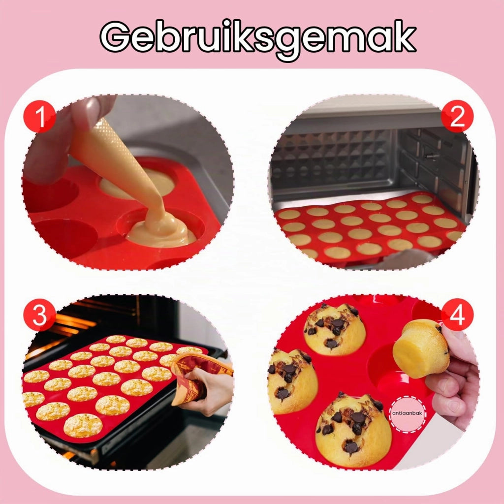 Stampi in silicone per muffin, set da 2, con 24 cavità, antiaderenti, senza BPA