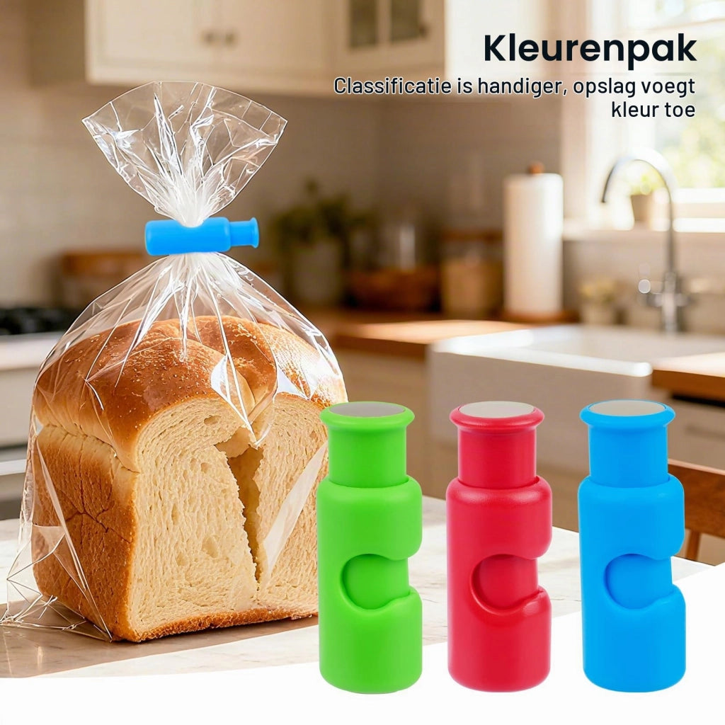 Set di 12 clip per chiudere sacchetti, in ABS/gomma, dimensioni 6x2,3x0,7 cm, colorate