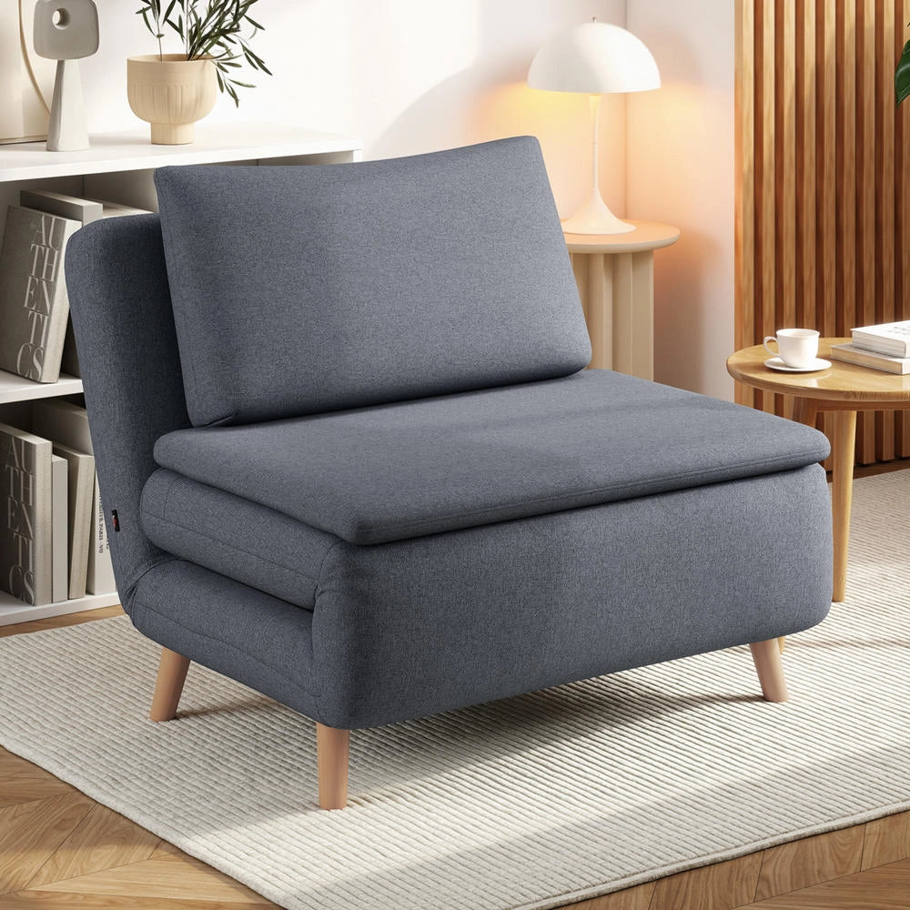 Poltrona letto 3 in 1 trasformabile con schienale regolabile e gambe in faggio, poltrona reclinabile moderna salvaspazio con cuscino, grigio