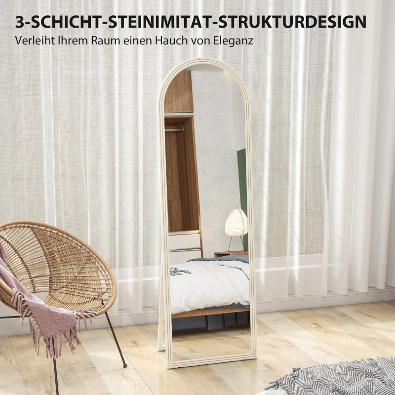 Specchio da terra a figura intera con supporto pieghevole e ganci da parete; cornice bianca ad arco 50 × 3.7 × 160 cm