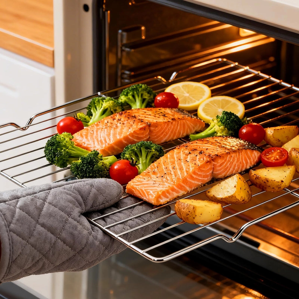 Set di 4 griglie di ventilazione, in acciaio inossidabile, dimensioni 29,5x22x1,5 cm, per forno e barbecue