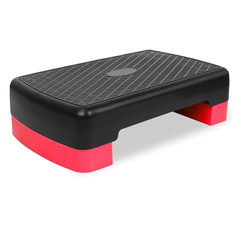 Step aerobico ULEVR regolabile 45,72 cm, altezza 10,16-15,24 cm, piattaforma antiscivolo nero e rosso