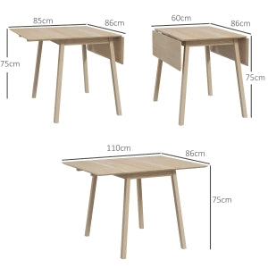 Tavolo da pranzo 4 posti con due piani pieghevoli per cucina in legno naturale
