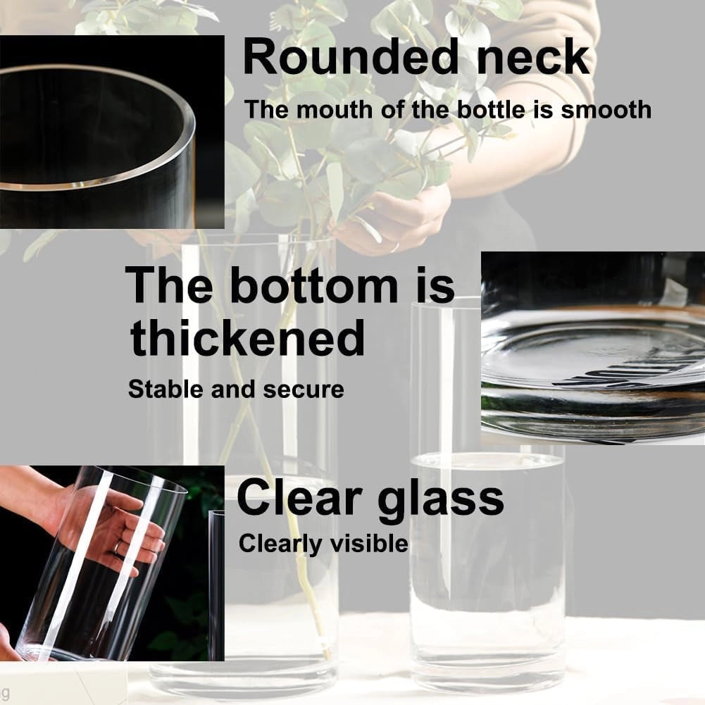 Vaso cilindrico in vetro, altezza 25 cm, trasparente, diametro 12 cm, design moderno