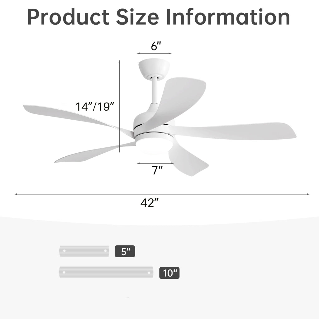 Ventilatore da soffitto 42 pollici con LED dimmerabile e telecomando bianco