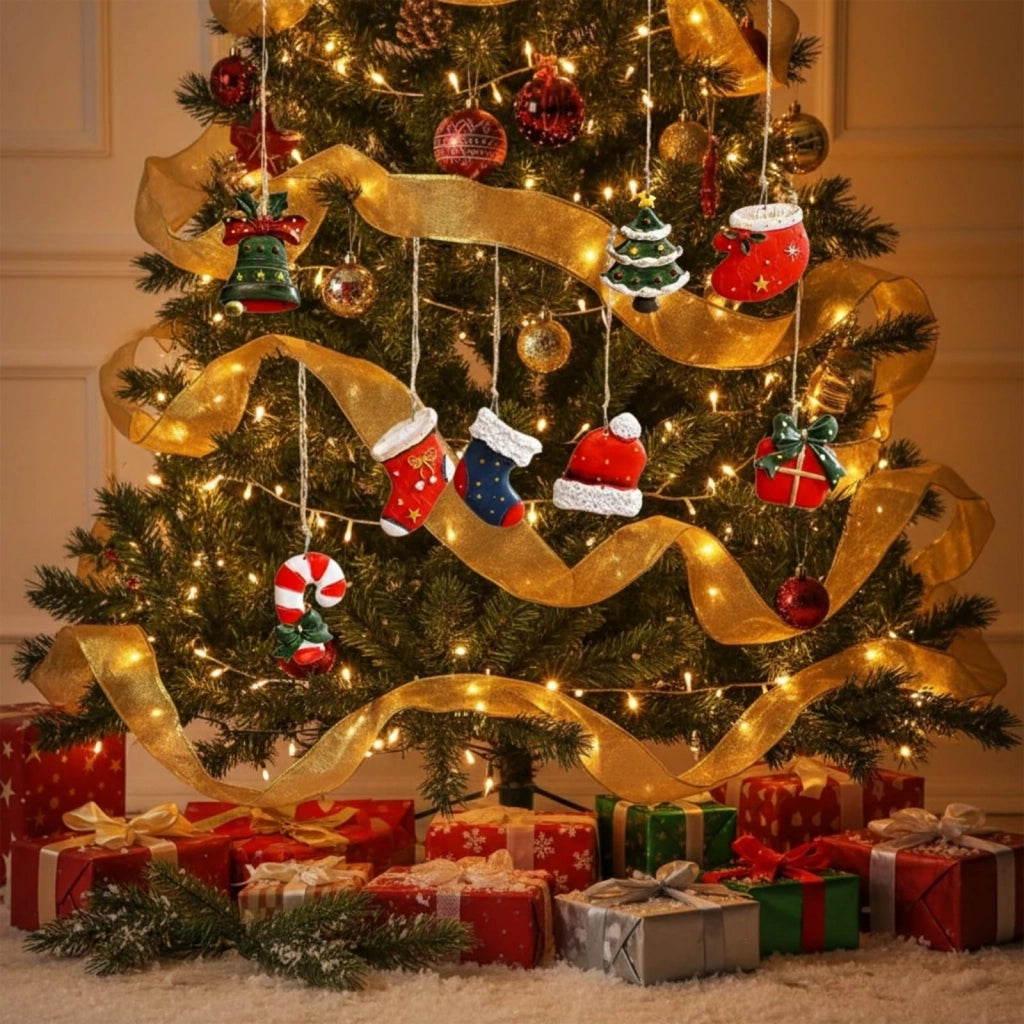 Set di 8 mini ornamenti natalizi in resina, ideali per decorare l'albero