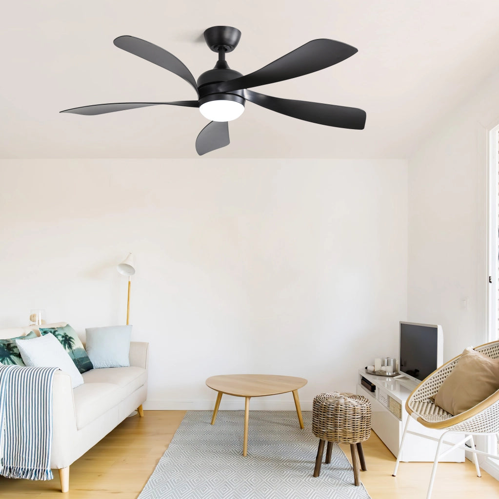 Ventilatore da soffitto 52 pollici con LED dimmerabile in ABS nero
