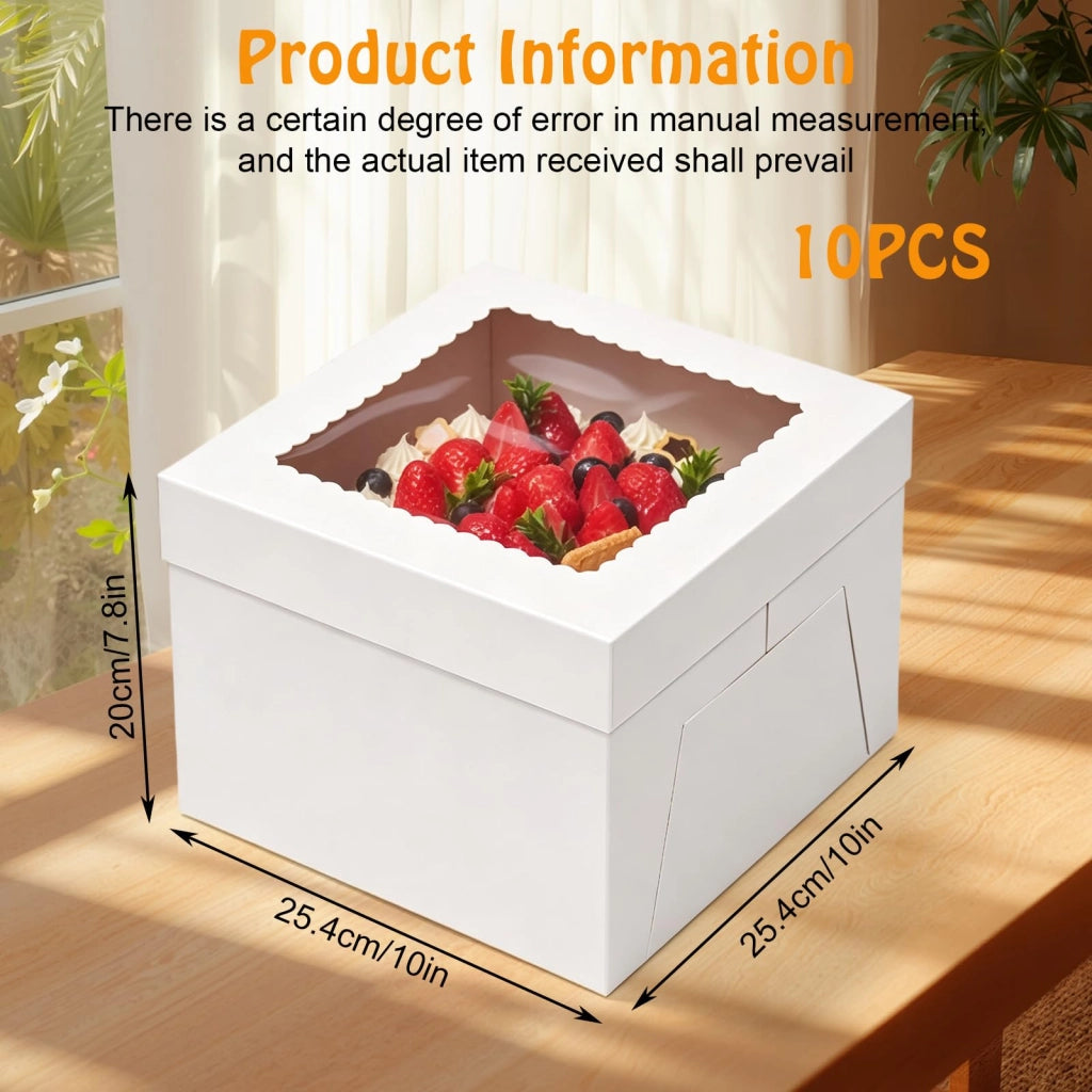 Scatola per torte, dimensioni 25x25x20 cm, confezione da 10 pezzi, colore bianco con vetrina
