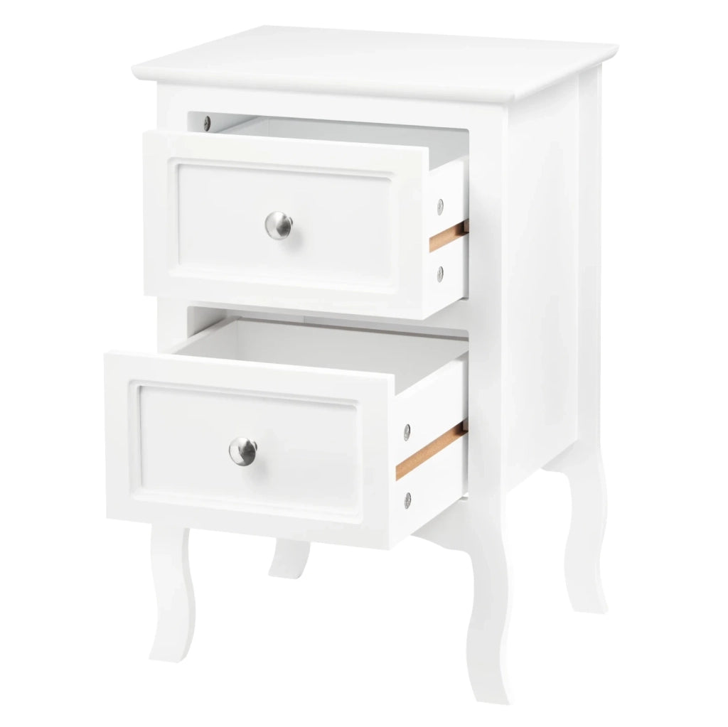 Comodino moderno in MDF bianco con 2 cassetti, 40x60x30 cm